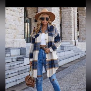 Plaid print drop shoulder overcoat